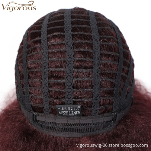 Vigorous Cheap Short Wigs Afro Kinky Straight Wigs for African American Women Honey Red Synthetic Wigs High Temperature